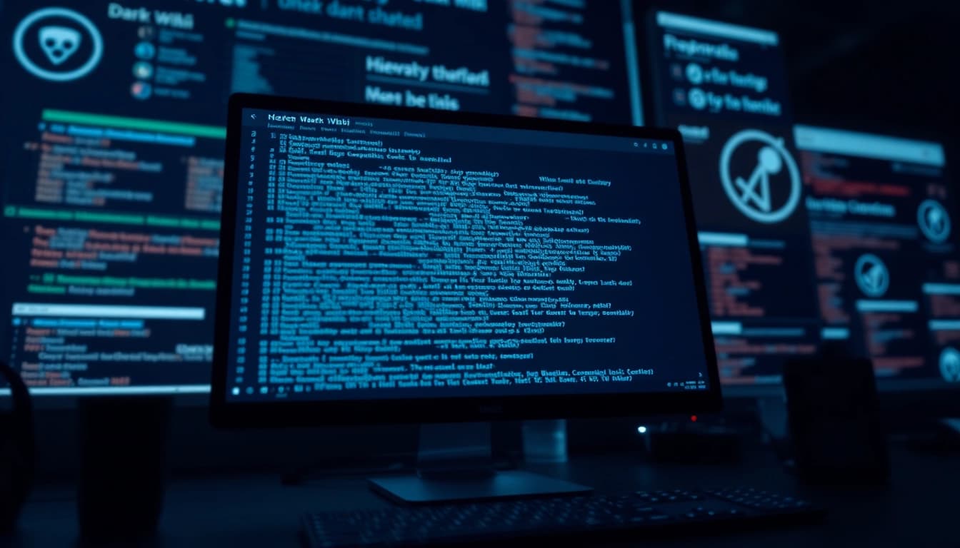 The hidden wiki 1 displayed on a digital interface, showcasing dark web links in a mysterious ambiance.