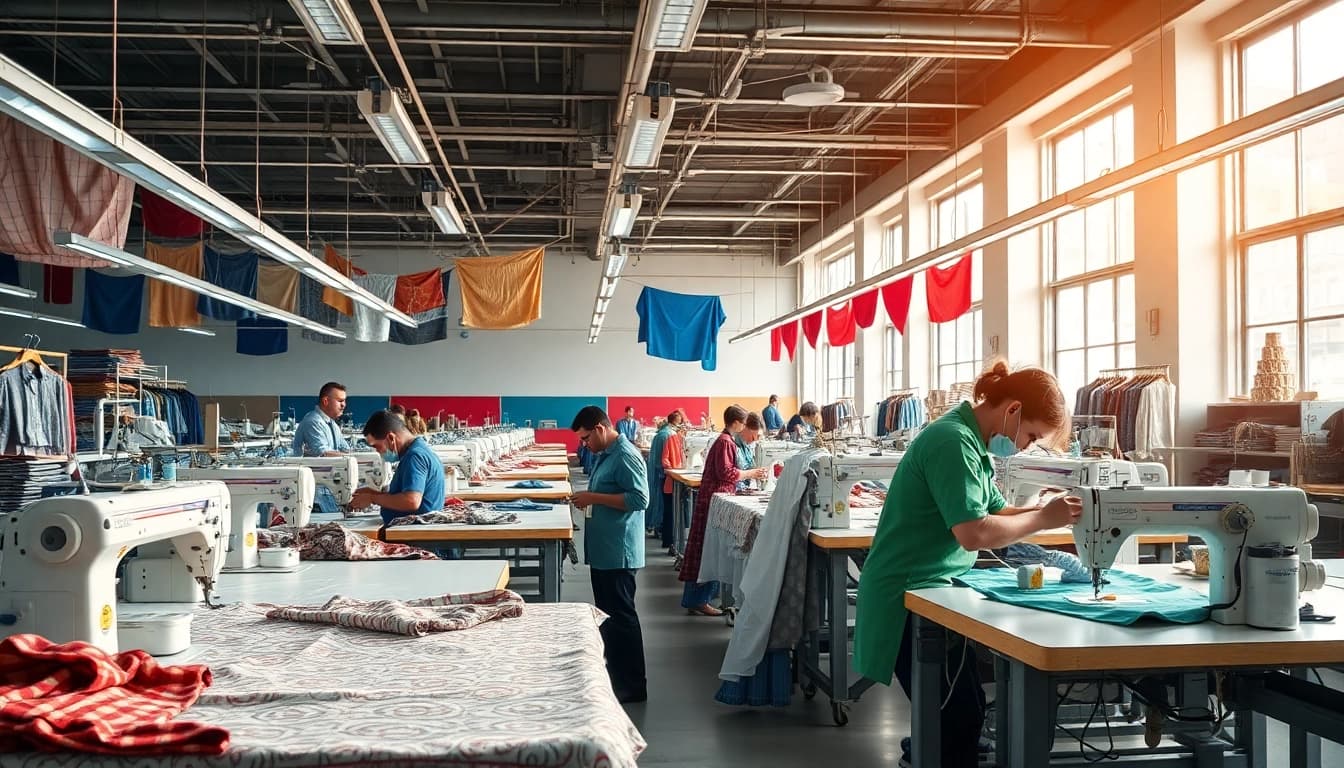 Explore skilled artisans in clothing manufacturing companies creating intricate designs.