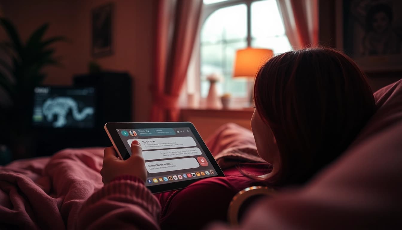 Engaging interaction with a cozy AI chatbot focusing on technology and intimacy, depicting the concept of sex AI