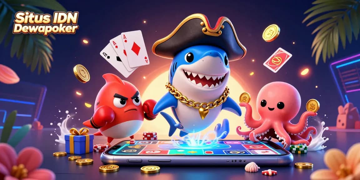 Situs IDN Poker Dewapoker showcases dynamic poker elements featuring colorful characters and engaging gaming action.