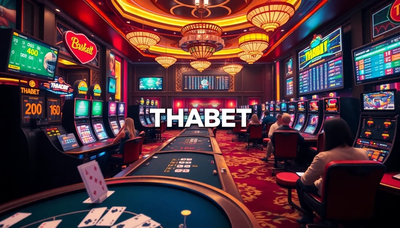 THABET online casino experience featuring dynamic gaming, vibrant atmosphere, and players engaged in action.