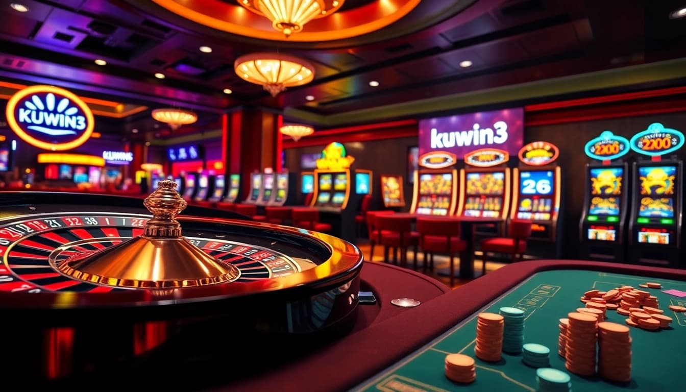 Experience thrilling gameplay at kuwin3 casino with vibrant slot machines and exciting betting tables.