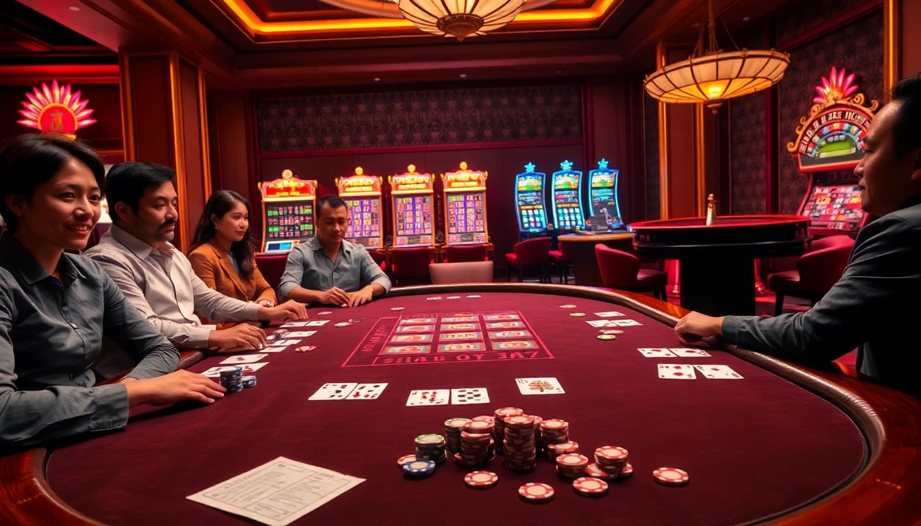Experience the thrilling world of gambling at VMAX casino while xem chi tiết the action at a high-stakes poker table.