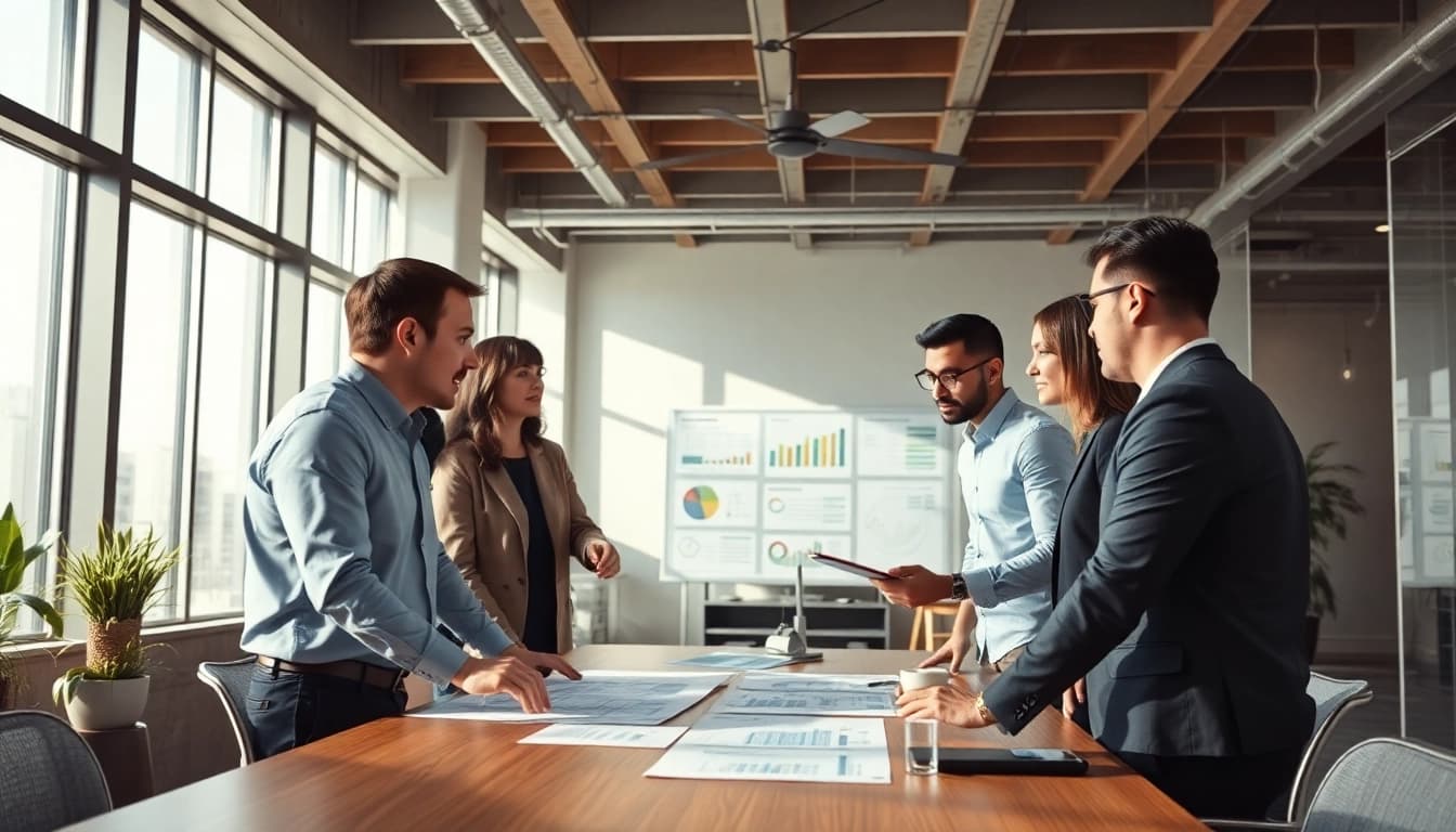Agency professionals collaborating effectively in a modern workspace environment.