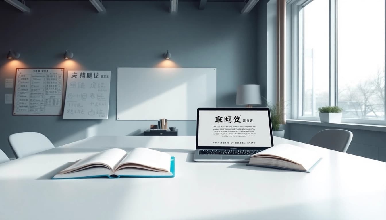 Innovative workspace with 有道翻译 technology showcasing translation tools.
