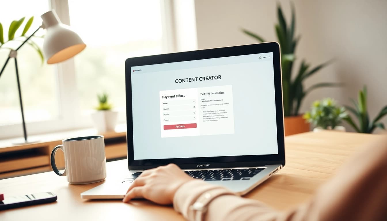 Show payment links for content creators on a laptop in a bright workspace