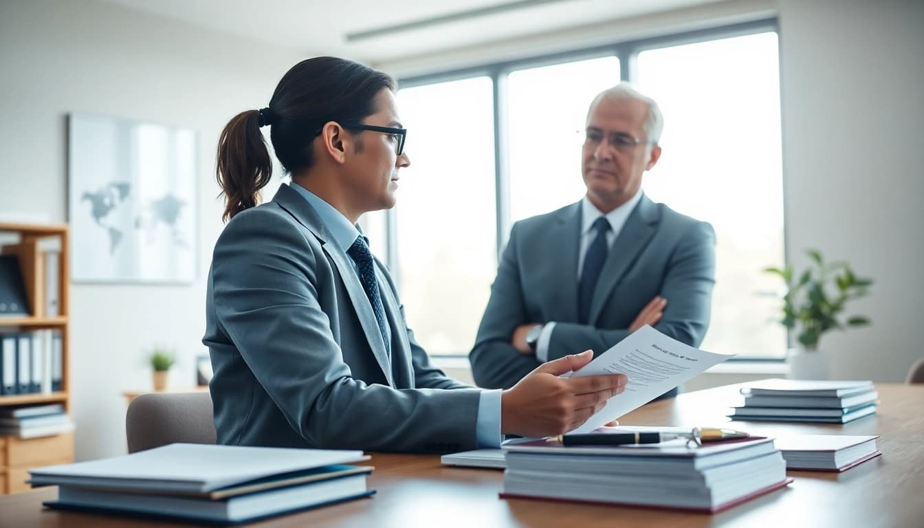 Lawyer consulting with a client at https://www.cohanlegal.com in a bright office environment.
