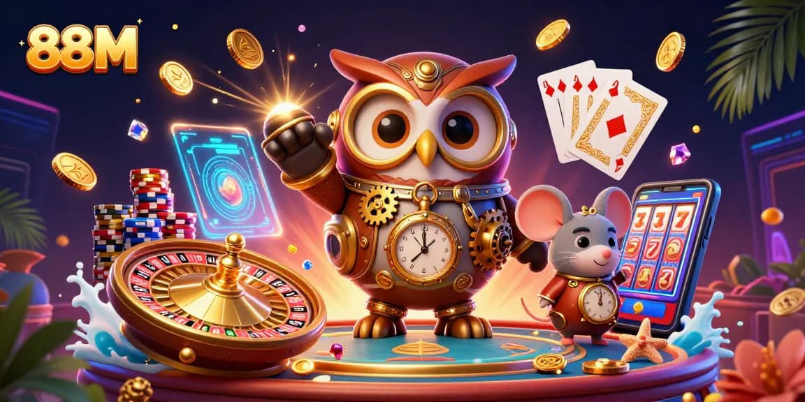 Experience thrilling wins and vibrant gaming at 88 M's steampunk casino with golden treasures!