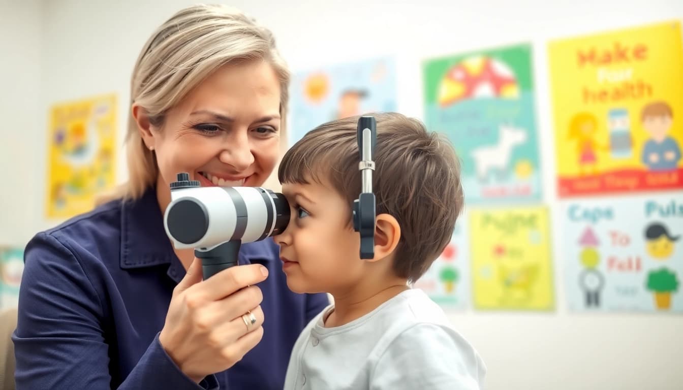 Child eye examination showcasing Our Children's Vision initiative with professional care.