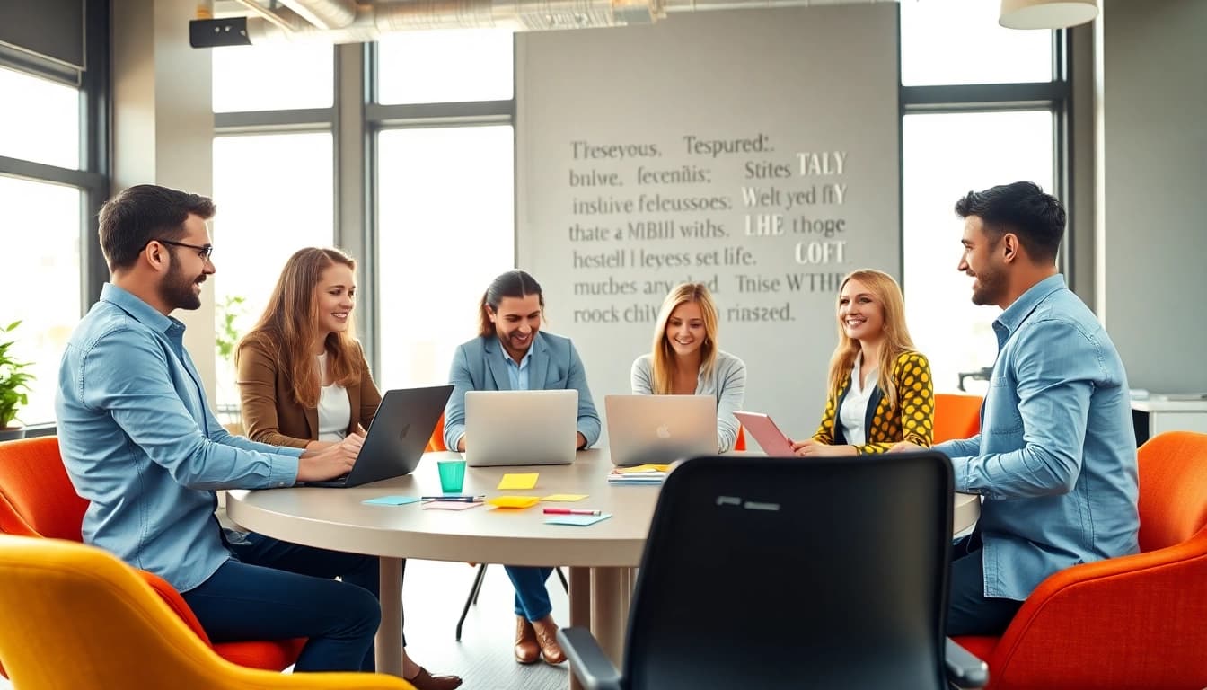 Brightet team collaboration in a modern office environment, promoting creativity.