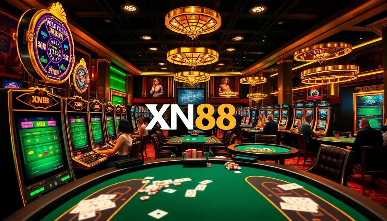 XN88 dealers engaging players at a luxurious casino table, showcasing professionalism and excitement in the gaming environment.