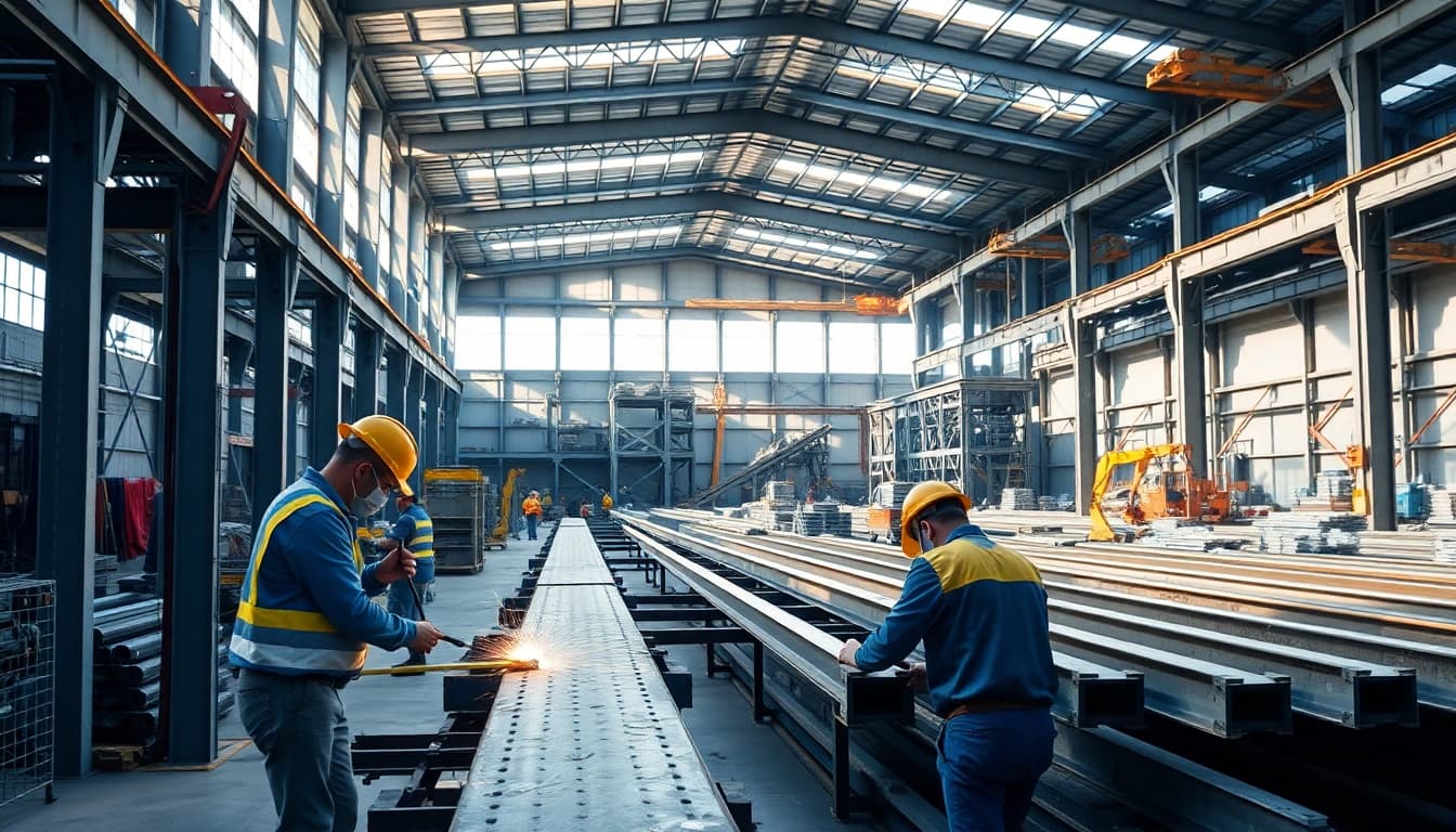 Experience structural steel fabrication in action with skilled workers and impressive machinery.