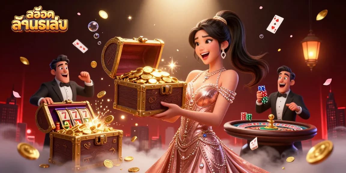 Experience สล็อตทดลองเล่น with vibrant gameplay featuring gold coins, slot reels, and casino excitement!