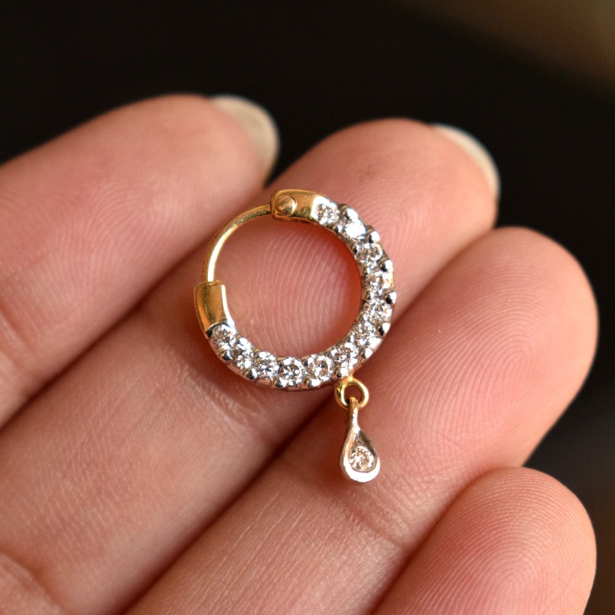 Diamond nose hoop in Real Gold | Trusted Online Jewellery Store UK