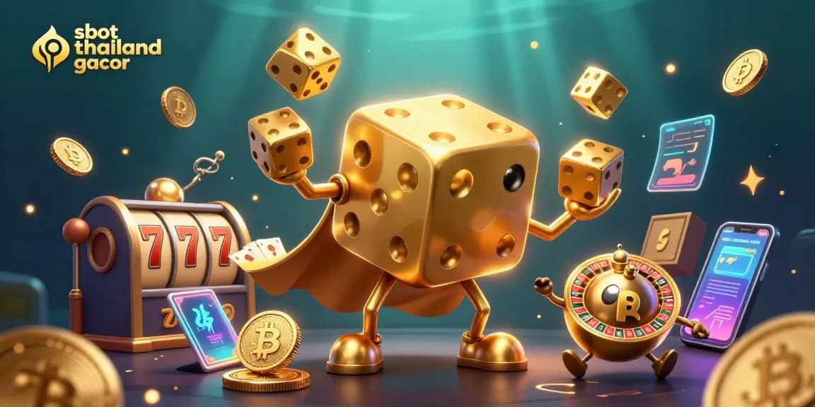 Experience the thrill of slot thailand gacor with a dynamic casino scene featuring golden dice and glowing crypto elements.