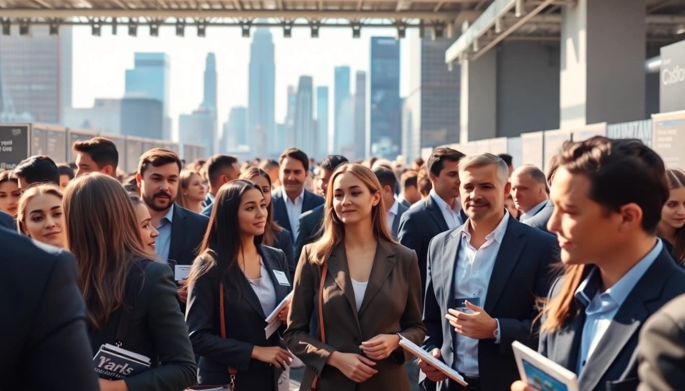 Explore jobs new york through vibrant networking at a bustling job fair event.