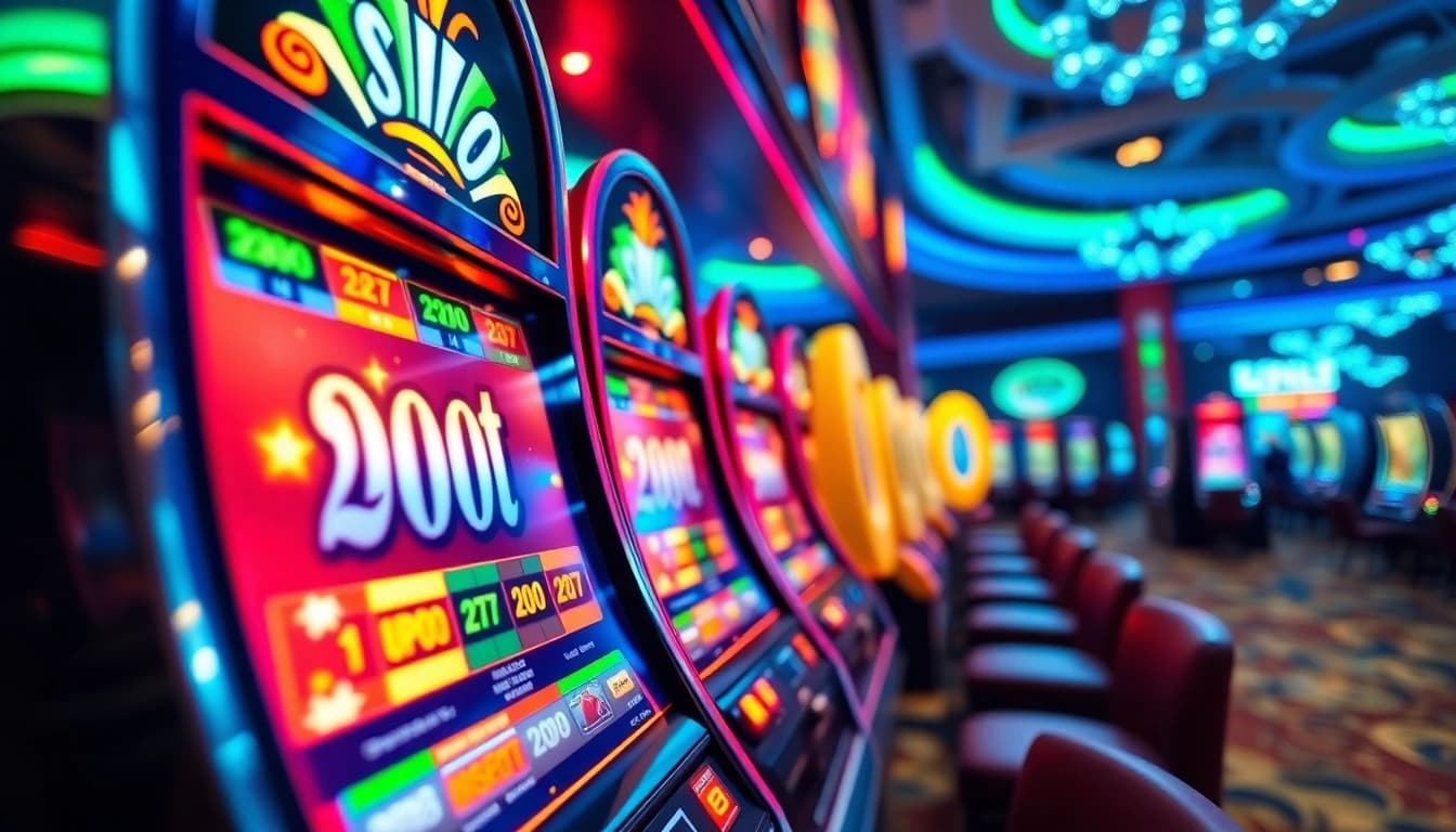 Rasakan kemenangan mendebarkan dengan slot bet 200 di kasino mewah, menampilkan mesin slot yang berwarna-warni.