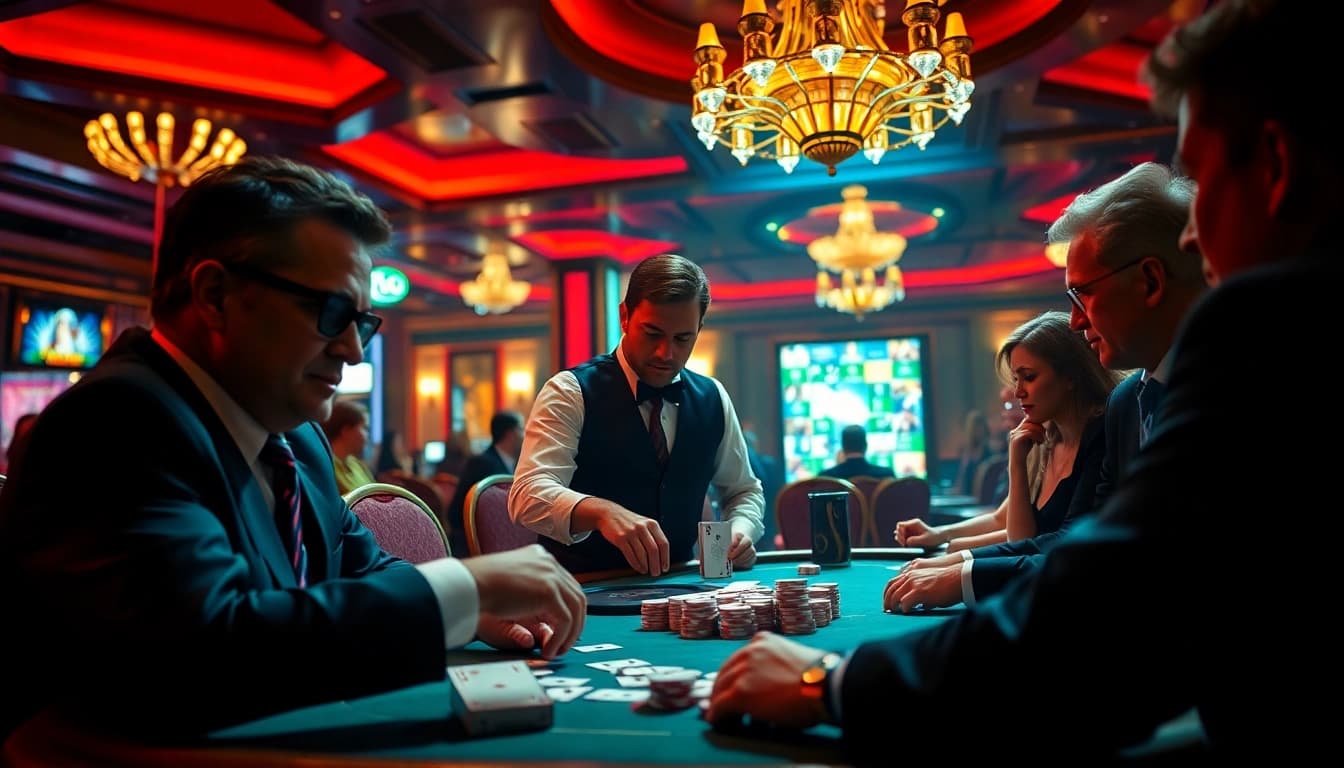 yyrr merasakan ketegangan di meja poker dalam suasana kasino.