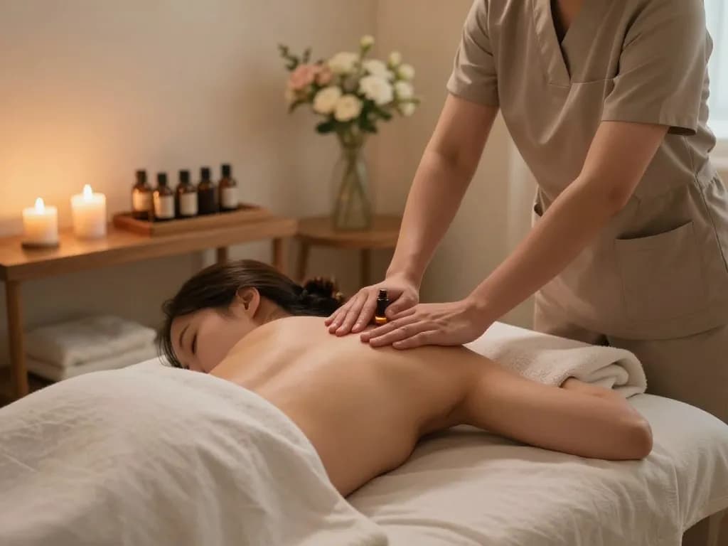 Therapist performing a Swedish massage in a serene spa setting showcasing 천안스웨디시 relaxation.