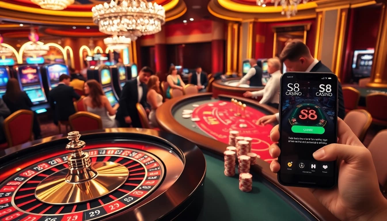 Engaging casino scene at https://s8glx.com showcasing roulette, poker, and vibrant players.