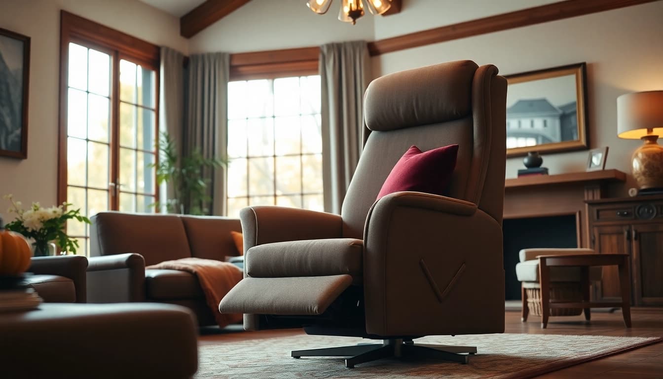 Comfortable tall man lift chair enhancing the cozy living room's relaxing atmosphere.