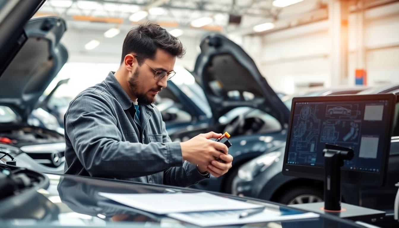 Assessing automotive fuses at https://bezpieczniki24.pl in a bright workshop setting.