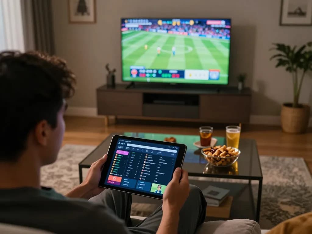 DEWAGG user placing sports bets on a tablet in a cozy setting.