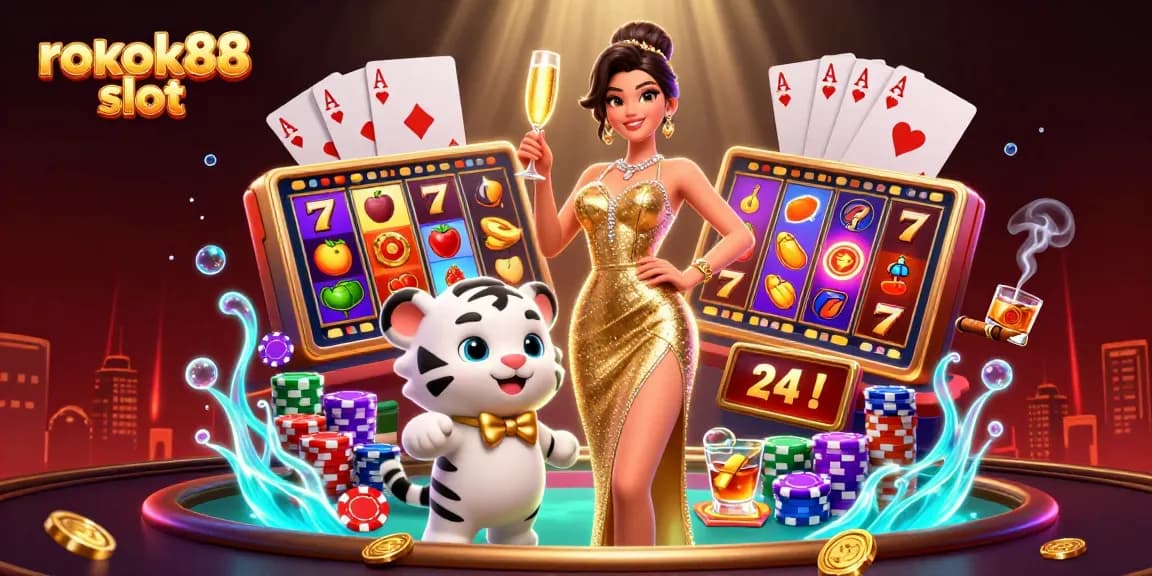 Engage in the excitement of rokok88 slot with vibrant slot reels and a glamorous celebration.