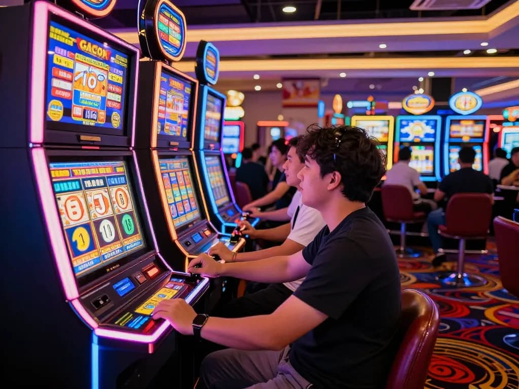 Player engaging with a SLOT GACOR machine, vibrant casino atmosphere filled with excitement.