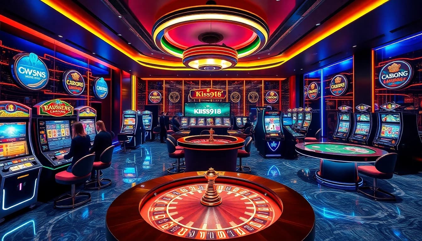 Play exciting games through the kiss918 apk in a vibrant casino environment with engaging elements.