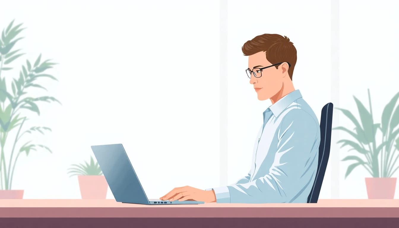 Person utilizing ergonomic posture support at a desk, enhancing work comfort.