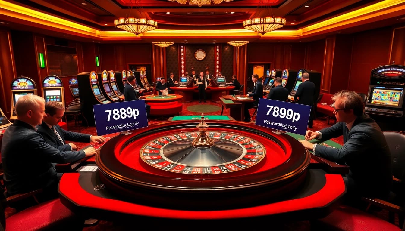 Players enjoying a high-stakes game at 789p casino, with roulette and slot machines in view.