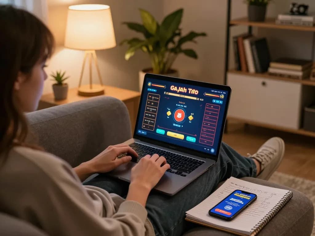 Engaging in online Gajah Toto gaming while tracking strategies and bankroll at home.