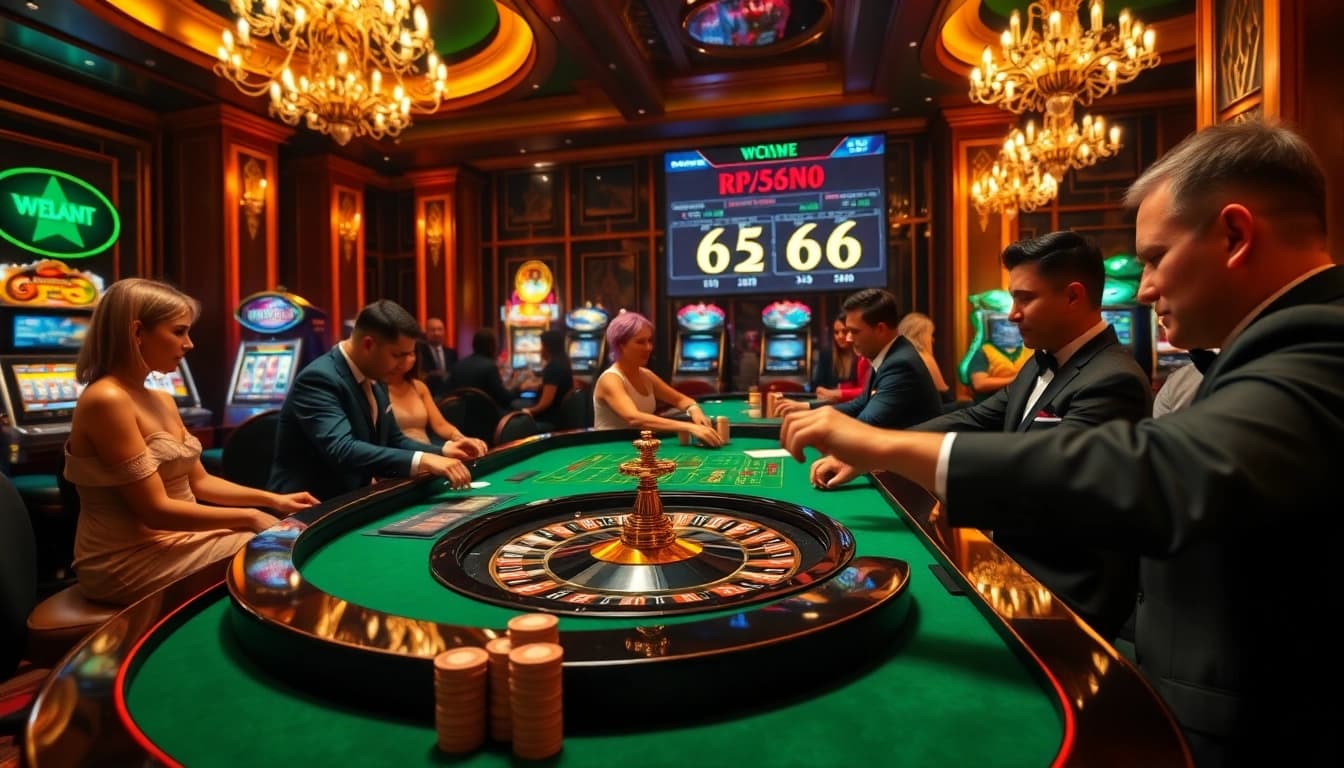 Engaging scene of PG66 casino action with roulette, players, and vibrant atmosphere.