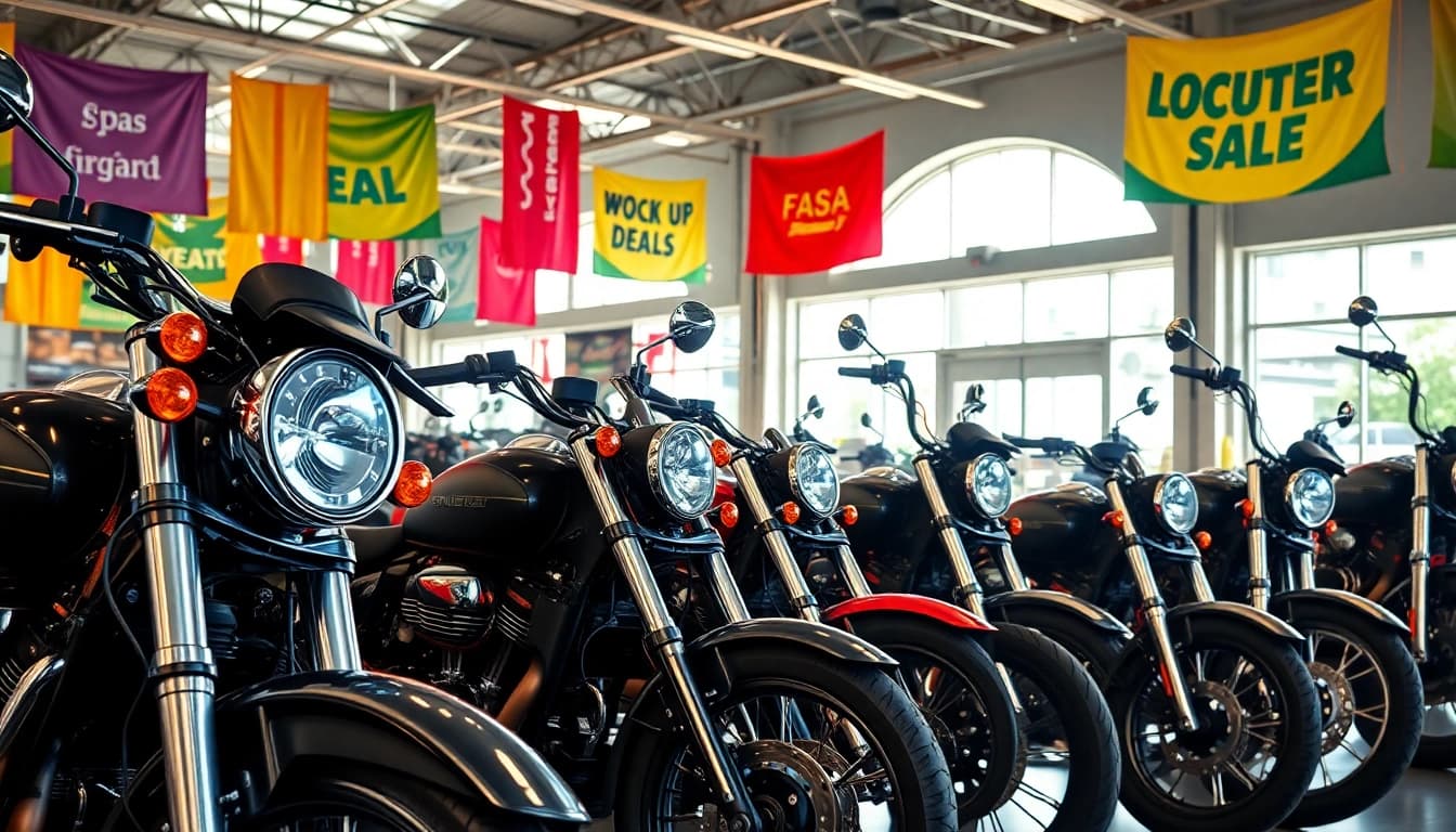 Gebrauchte Motorräder kaufen im ansprechenden Motorradgeschäft mit verschiedenen Modellen.