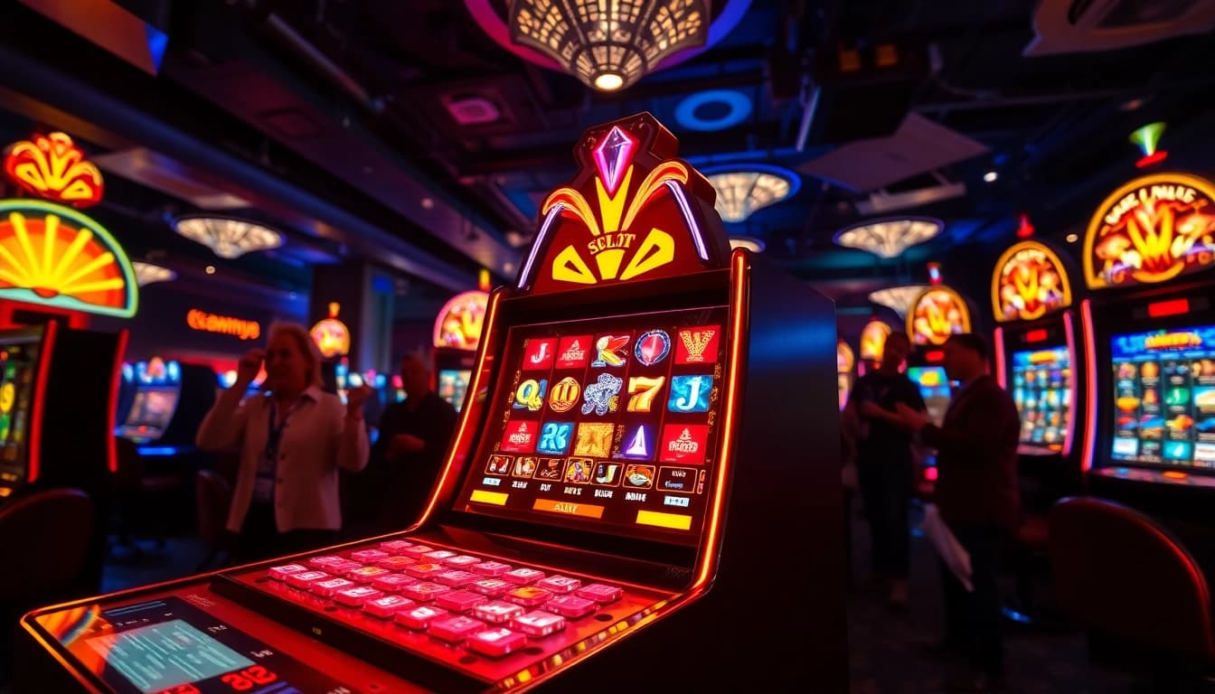 Menangkan jackpot di jewel4d slot yang cerah dan penuh warna, dengan pemain bersemangat.