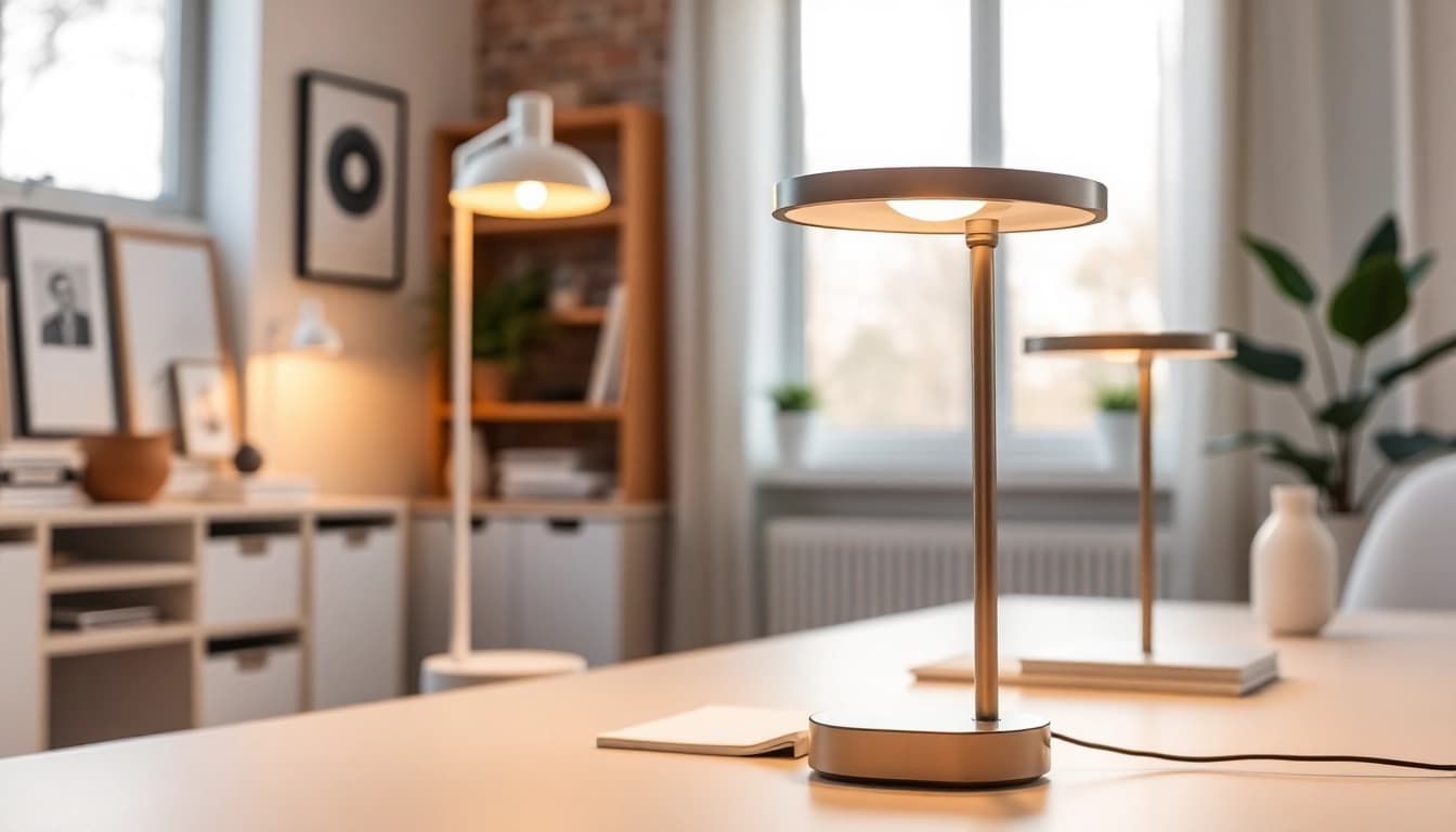 Enhance your space with ELC Lamps Online, featuring stylish, modern designs in a well-lit home office.