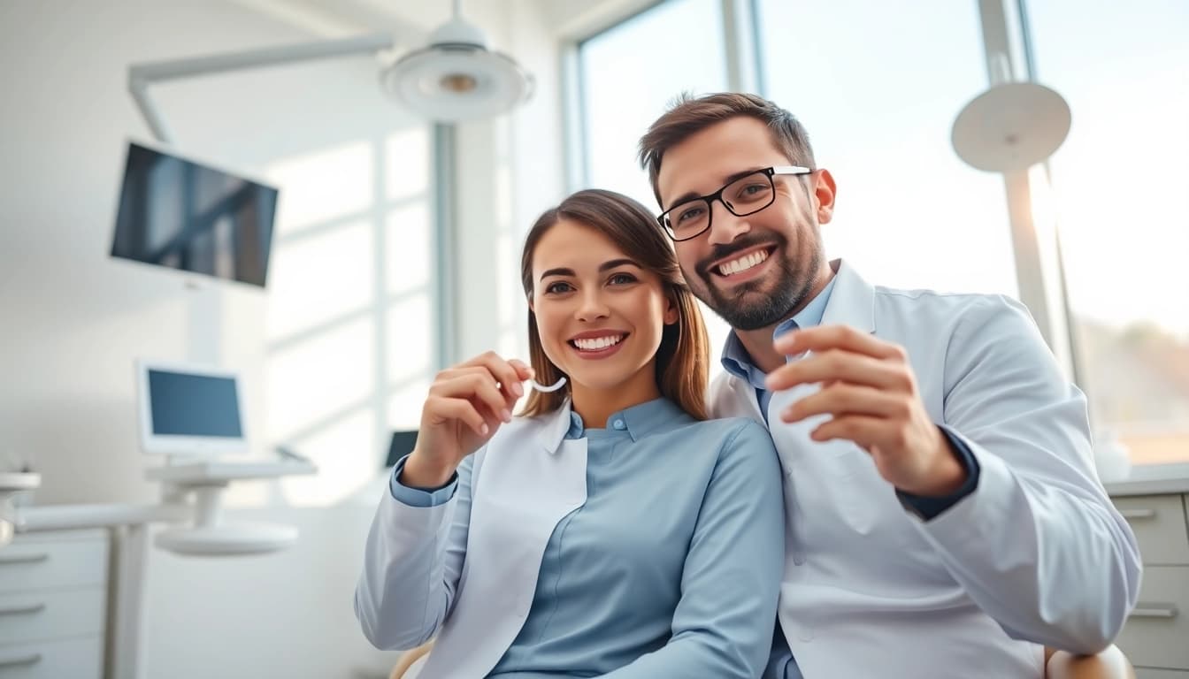 Discover top マウスピース矯正 おすすめ in a modern dental office setting with a friendly dentist and patient interaction.