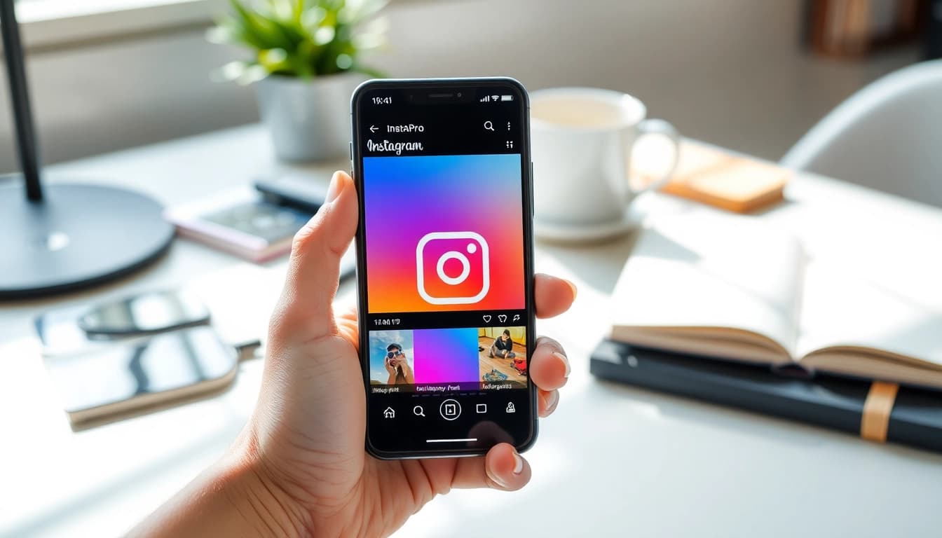 Explore the unique features of instapro apk on a modern smartphone, showcasing vibrant Instagram graphics.