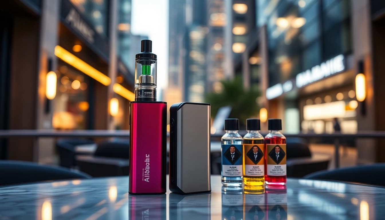 Showcase Alibarbar vape device highlighting its modern design and vibrant flavors on a stylish table.