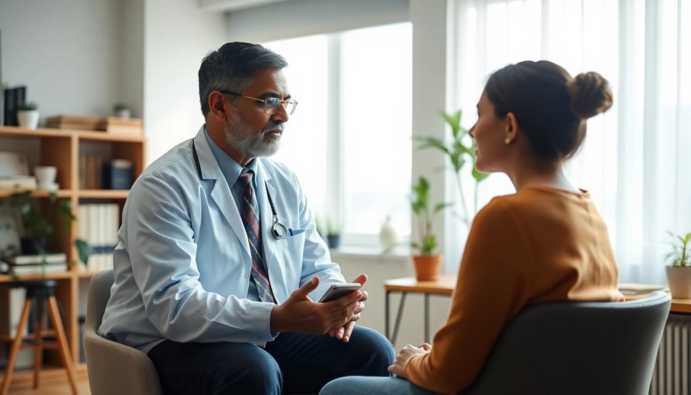 Psychiatrist offering support and guidance during a session, focusing on psychiatry in India.
