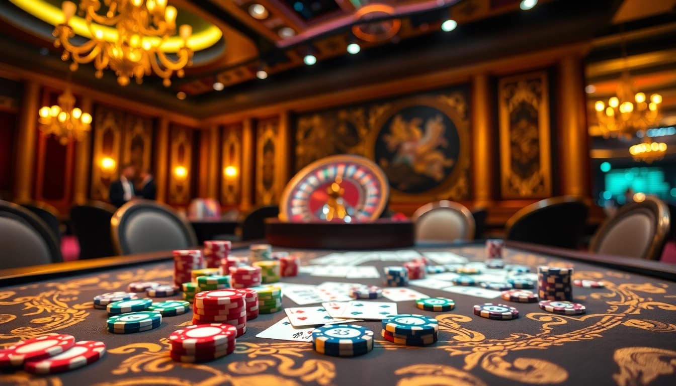Experience thrilling gameplay at K88 casino with vibrant poker chips and exciting table games.