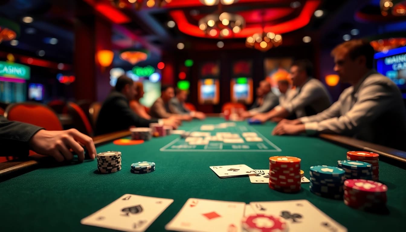 Pakde4D menawarkan suasana kasino yang mendebarkan dengan pemain poker terlibat dalam permainan.