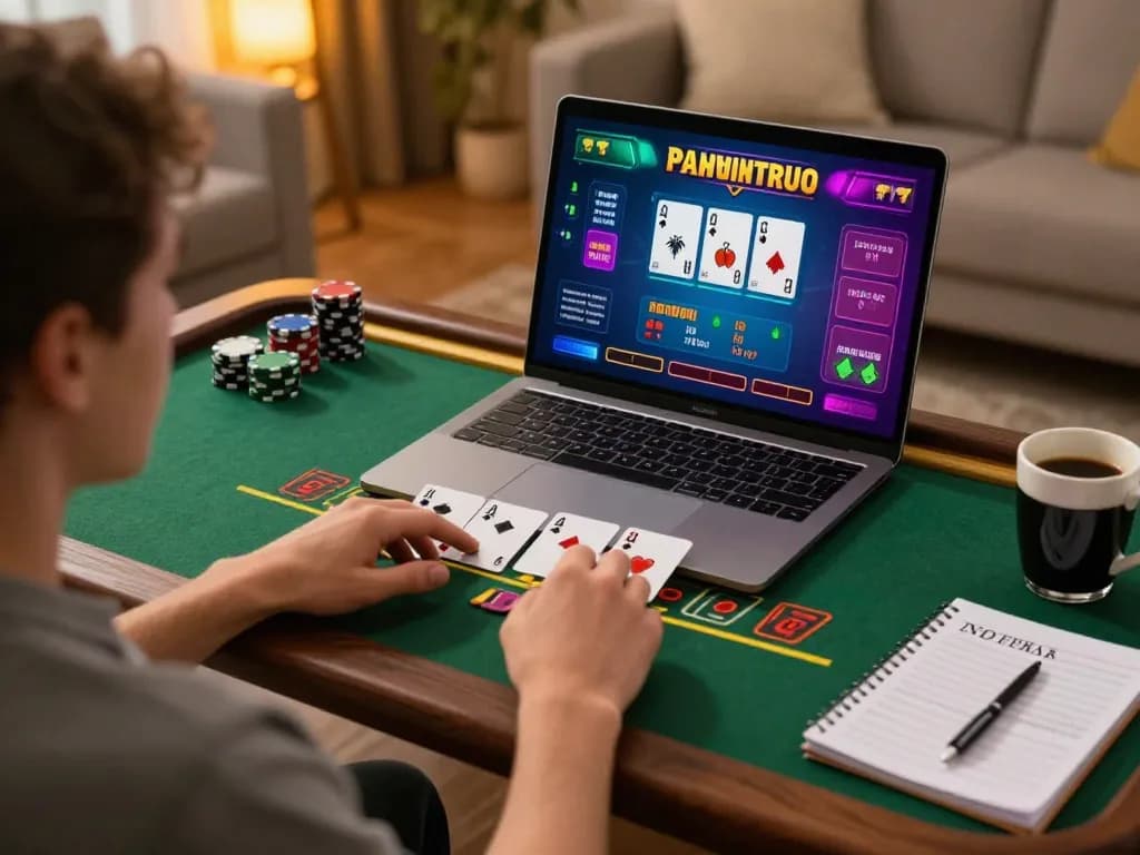 Player enjoying an engaging online blackjack game on DH88 with cozy setup and strategy notes.