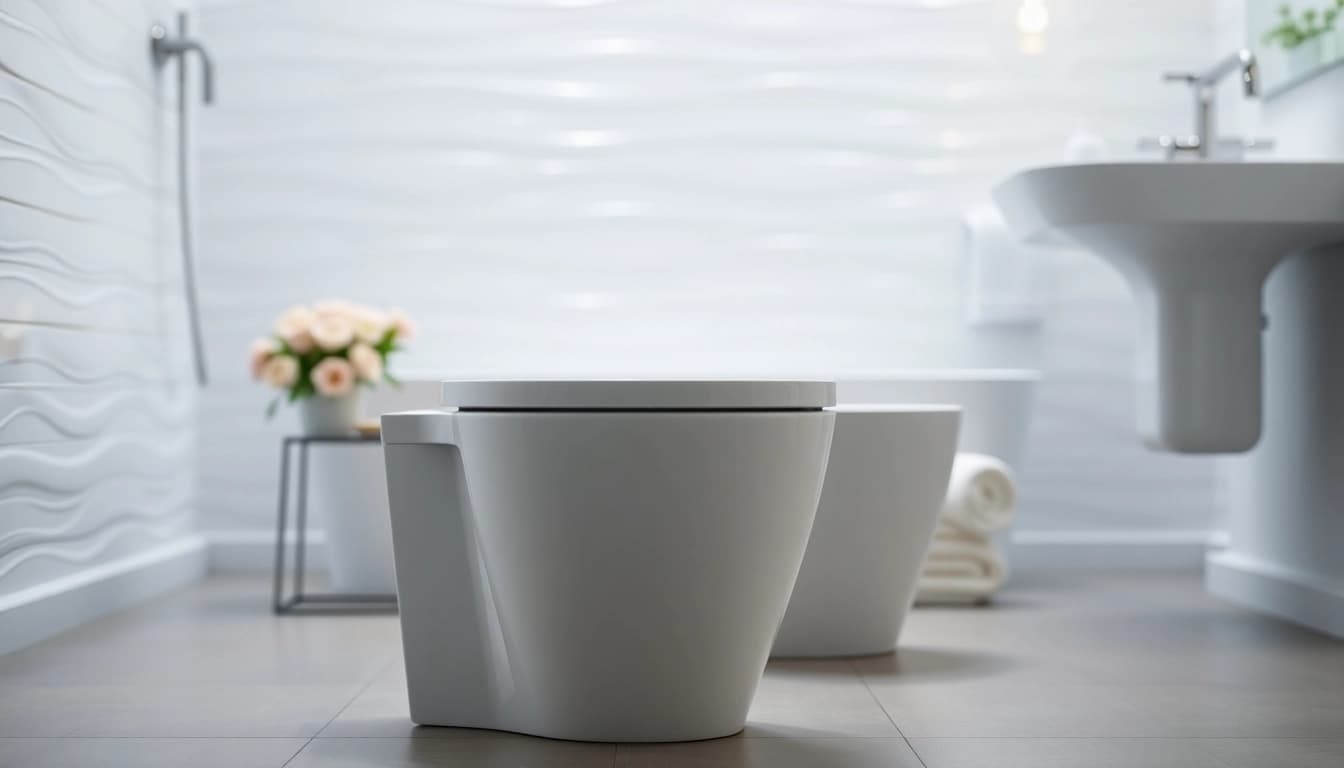 Un bidet moderno elegante installato in un bagno luminoso e accogliente.