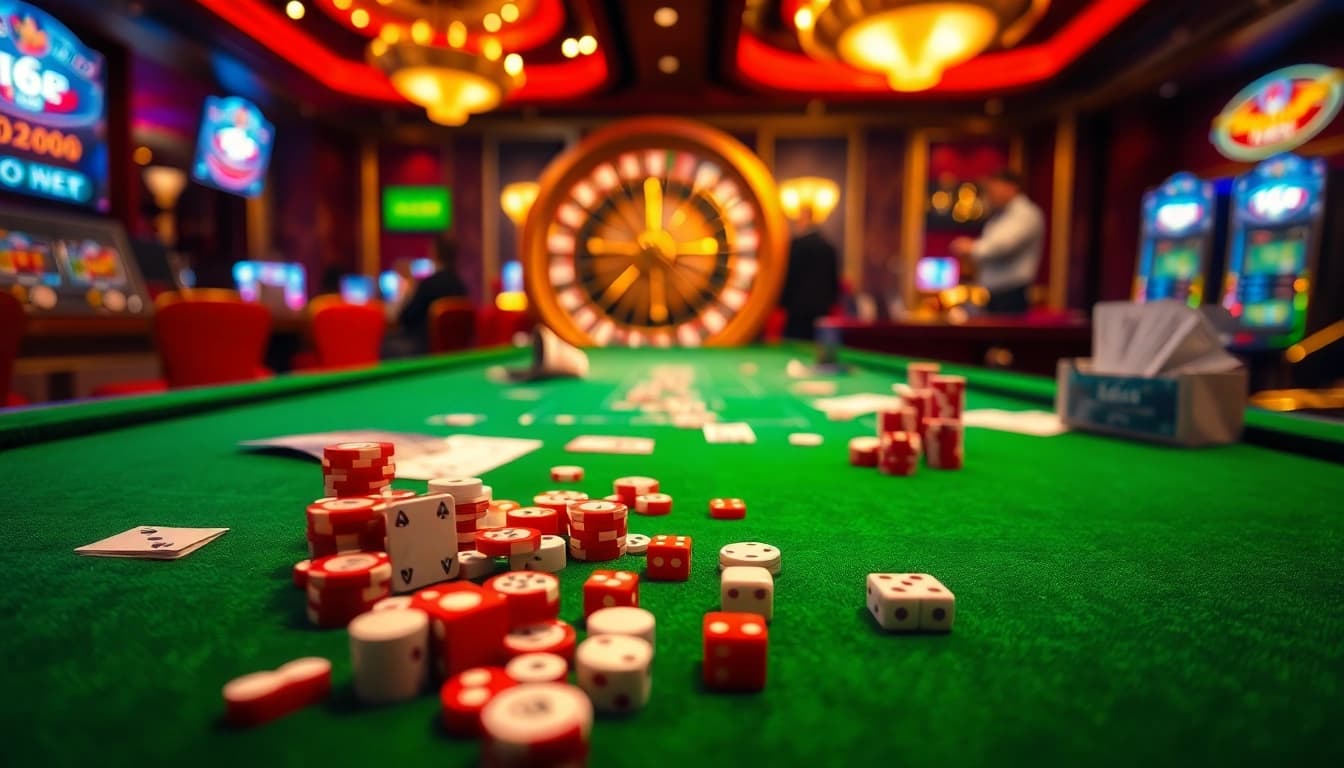 High-energy gambling scene at https://f168.ing/ featuring poker chips and roulette.
