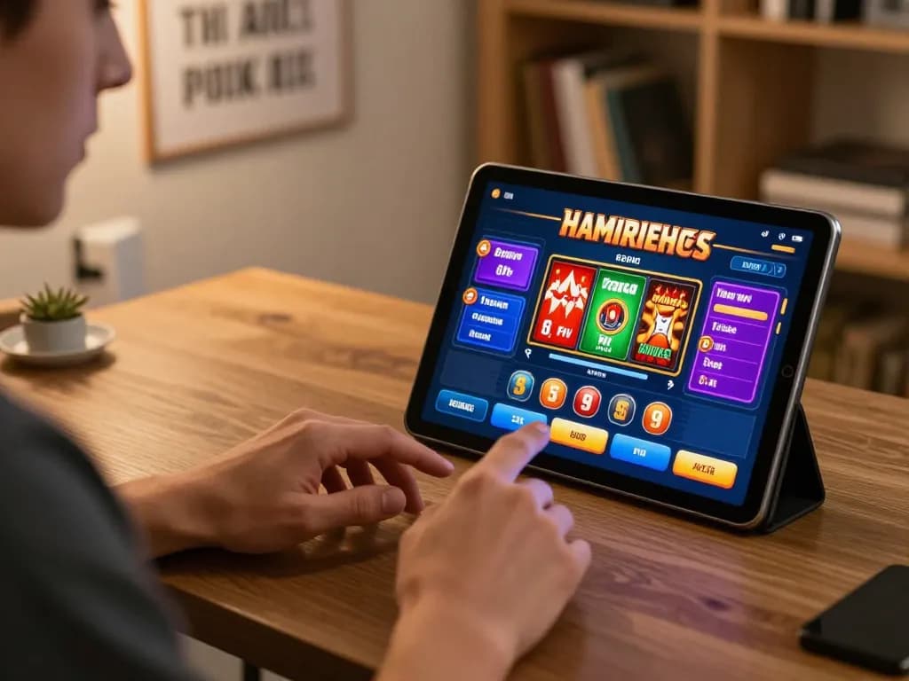 Engaged player enjoying online casinos Canada game on tablet, showcasing strategic betting.