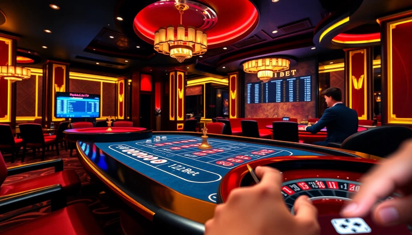 Players engaging at a 12bet casino table, showcasing excitement and professional gaming.