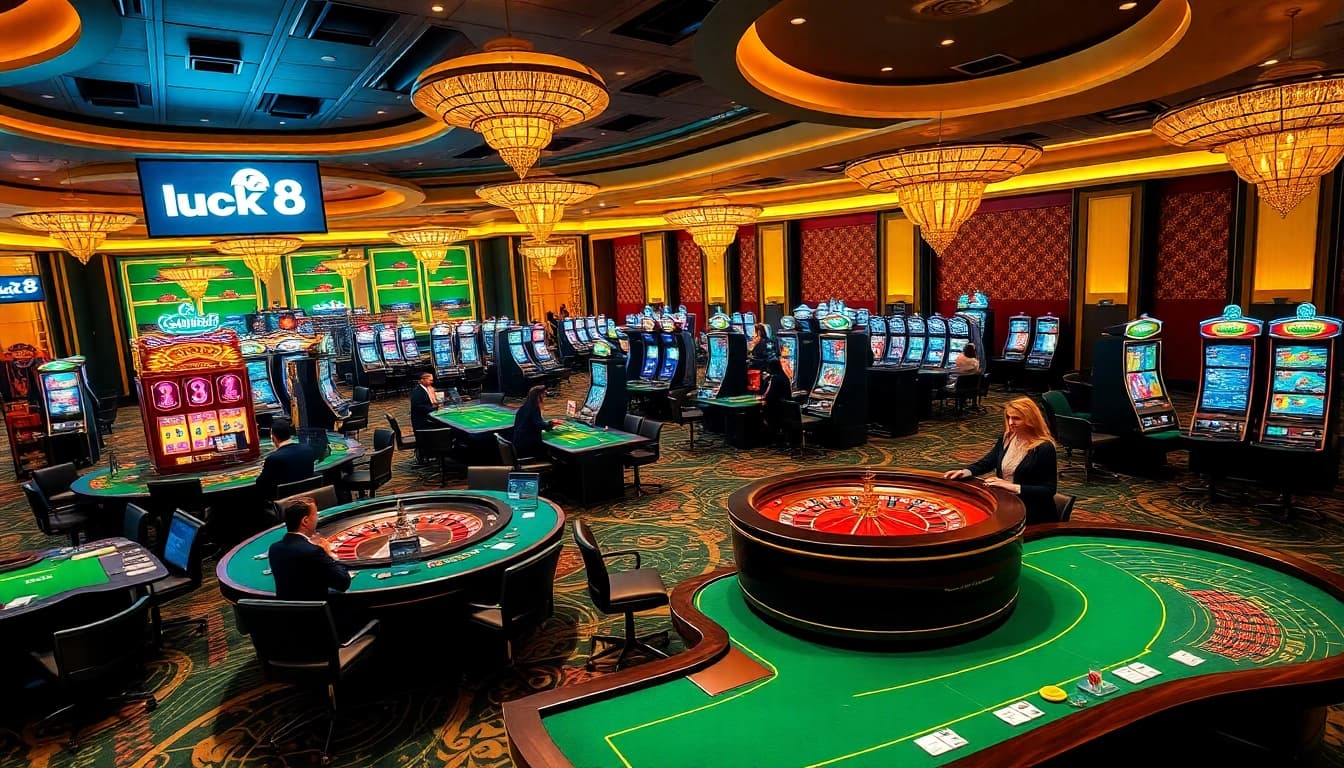 Players celebrating a win at a luck8 casino table with vibrant atmosphere and gaming excitement.