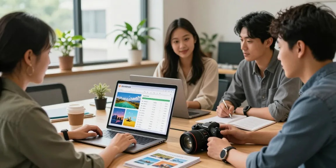 Travel advisors exploring JourneyFuse as a Travefy alternative in a modern office setting.